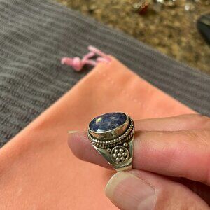 Blue Lapis and 925 Sterling Silver Beaded Ring, Sz 5 1/2